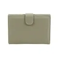 Slim sage green pebble leather passport holder with snap closure and contrast stitching - Light Green
