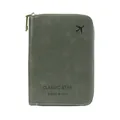 Greyish green RFID travel wallet with zipper and airplane logo by Classic Star - Green