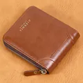 Portefeuille vintage en cuir marron pour hommes avec logo Giebhia estampé à l'or - Café