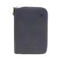 Deep blue RFID travel wallet with gold zipper and aircraft logo embossed on leather - Light Gray