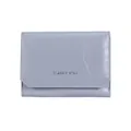 Short light grey blue leather wallet for women with classic star logo and flap closure - Grey Blue