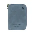 Gray-blue RFID travel wallet with gold zipper and aircraft logo for passports - Light Blue