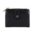 Elegant black bifold wallet for women with vertical stripes and golden zipper closure - Black