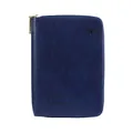 Navy blue RFID travel wallet with gold zipper and embossed airplane icon - Sapphire Blue