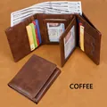 Dreifach faltbare Herrengeldbörse aus kaffeebraunem Leder mit vielen Kartenfächern und ID-Fenstern - Kaffeebraun