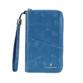 Blue RFID blocking travel passport wallet in vintage matte PU leather with wrist strap - Peacock Blue