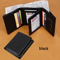Klassische schwarze Herrenbrieftasche aus Leder zum Dreifachfalten mit Kartenfächern - Schwarz