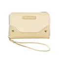 Gestreifte beige Patchwork-Handgelenktasche in Macaron-Farben mit goldenen Beschlägen - Gelb