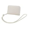 Cartera pequeña de cuero macaron con cordón largo y texto Forever Sunshine - Blanco