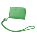 Cartera pequeña verde de cuero granulado con cremallera y cordón largo para colgar - Verde
