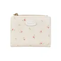 Petit portefeuille fleuri crème avec matelassage en losange et fermeture dorée - Blanc Cassé