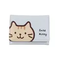 Light blue PU leather tri-fold wallet featuring a cute cartoon kitty and snap closure - Pale Blue