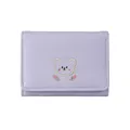 Short lavender PU leather wallet featuring cute bear embroidery and flap closure - Light Purple