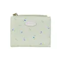 Short mint green floral quilted wallet for women with golden zipper and leather patch - Light Green