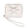 Short tri-fold cream white bow wallet in premium PU leather with wrist strap and zipper - Off-white