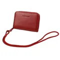 Dark red lychee pattern leather wallet with crossbody strap and zipper closure - Wine Red