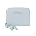 Light blue pebbled leather zip wallet with colorful beaded strap and silver text - Pale Blue