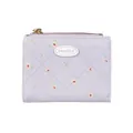 Portefeuille court lavande à fleurs pour femme avec matelassage et fermeture éclair dorée - Mauve Clair