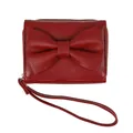 Elegant red bow-knot bifold wallet for women in pebbled PU leather with wrist strap - Wine Red