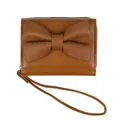 Brown bow knot short wallet for women in litchi pattern PU leather with wristlet - Pink