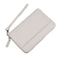 Minimalist beige pebble leather accordion wallet with large capacity and wrist strap - White