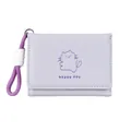 Three-fold lavender purple small wallet with cartoon cat print and wrist strap - Light Purple