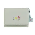 Floral print tri-fold short PU leather wallet in mint green with cute flower charm - Light Green