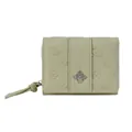 Short bean green leather wallet for women with embossed clover pattern and zipper - Light Green