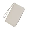 Creamy white lychee pattern passport wallet with wrist strap and zip closure - White