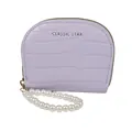 Porte-monnaie violet clair motif crocodile avec dragonne en perles et logo - Violet