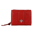 Red tri-fold wallet for women with embossed clover pattern and floral metal buckle - Red