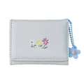 Light blue floral trifold short wallet with matching flower pendant and PU leather finish - Pale Blue
