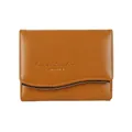 Brown leather women's short wallet with wave gold trim and Forever Sunshine print - Brown