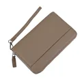 Dark brown lychee texture long wallet with wristlet strap and zipper closure - Elephant Gray