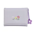 Short lavender floral print trifold wallet with cute flower charm for women - Light Purple