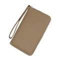 Minimalist long litchi pattern passport wallet in khaki with wrist strap and zipper - Elephant Gray