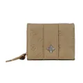 Elegant khaki clover embossed short leather wallet for women with golden flower metal hardware - Khaki