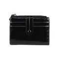 Vintage black crackle leather bifold wallet for women with zipper and card slots - Black