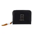 Petit portefeuille noir zippé avec motif d'ours et dragonne marron pratique - Noir