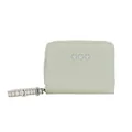 Short mint green square zipper wallet featuring three white cat silhouettes and heart charm - Light Green