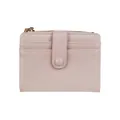 Vintage cracked leather bifold wallet in pale pink with card slots and gold zipper - Pink