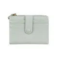 Vintage cracked leather bi-fold wallet in mint green with gold zipper and card slots - Grey Blue
