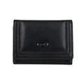 Short black trifold wallet with bow decoration and double stitching details - Black