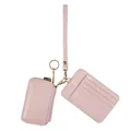Pink leather card holder and key pouch set with gold hardware and wrist strap - Light Pink