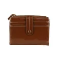 Dark brown bifold crackled leather wallet with multiple card slots and zipper pocket - Brown
