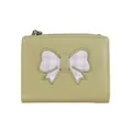 Light green PU leather bow wallet with purple plaid patch and silver metal zipper - Light Green