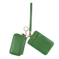 Green leather key wallet set with ID card holder, gold chain and matching wrist strap - Dark Green