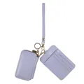 Lavender purple leather card holder set with zipper pouch and matching wristlet strap - Taro Purple