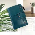Short teal lychee pattern PU leather wallet for women with metal clasp and side zipper - Teal