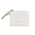 Minimalist beige leather zip wallet with stylish knot pull and Classic Star logo - Milk White
